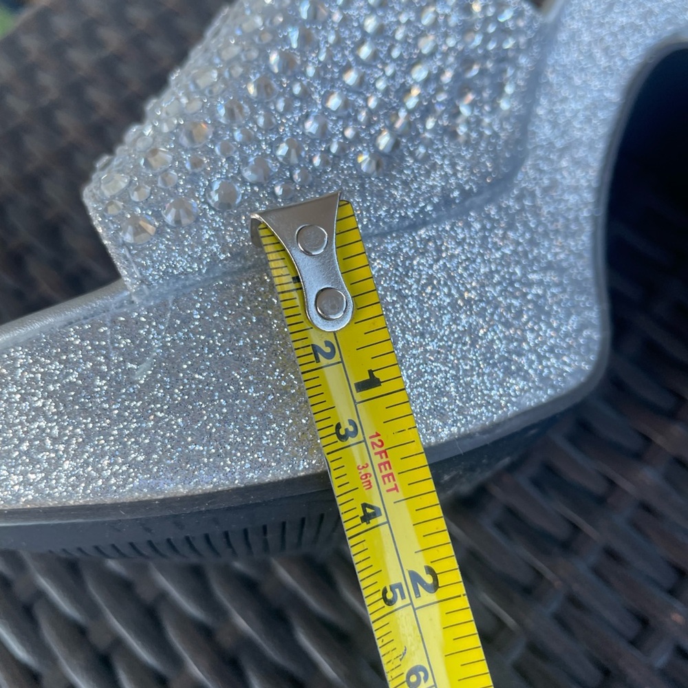 Silver Glitter Rhinestone Block Heeled Sandals Size 40 - Picture 9 of 11